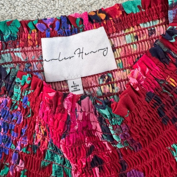 REVOLVE Charles Henry Floral Print Smocked Long Sleeve Mini Dress in Burgundy L - Picture 6 of 6